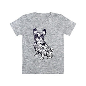 Детская футболка хлопок с принтом Суровый бульдог в Санкт-Петербурге, 100% хлопок | круглый вырез горловины, полуприлегающий силуэт, длина до линии бедер | бульдог | домашние животные | пес | песик | собака | собачка | французский бульдог