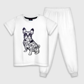 Детская пижама хлопок с принтом Суровый бульдог в Санкт-Петербурге, 100% хлопок |  брюки и футболка прямого кроя, без карманов, на брюках мягкая резинка на поясе и по низу штанин
 | бульдог | домашние животные | пес | песик | собака | собачка | французский бульдог