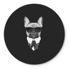Коврик для мышки круглый с принтом Бульдог в черном в Санкт-Петербурге, резина и полиэстер | круглая форма, изображение наносится на всю лицевую часть | бульдог | домашние животные | пес | песик | собака | собачка | французский бульдог