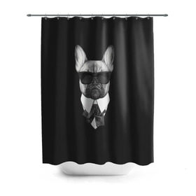 Штора 3D для ванной с принтом Бульдог в черном в Санкт-Петербурге, 100% полиэстер | плотность материала — 100 г/м2. Стандартный размер — 146 см х 180 см. По верхнему краю — пластиковые люверсы для креплений. В комплекте 10 пластиковых колец | бульдог | домашние животные | пес | песик | собака | собачка | французский бульдог