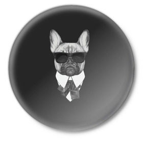 Значок с принтом Бульдог в черном в Санкт-Петербурге,  металл | круглая форма, металлическая застежка в виде булавки | бульдог | домашние животные | пес | песик | собака | собачка | французский бульдог