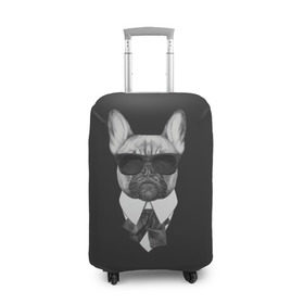 Чехол для чемодана 3D с принтом Бульдог в черном в Санкт-Петербурге, 86% полиэфир, 14% спандекс | двустороннее нанесение принта, прорези для ручек и колес | бульдог | домашние животные | пес | песик | собака | собачка | французский бульдог