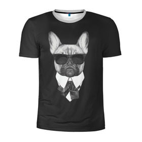 Мужская футболка 3D спортивная с принтом Бульдог в черном в Санкт-Петербурге, 100% полиэстер с улучшенными характеристиками | приталенный силуэт, круглая горловина, широкие плечи, сужается к линии бедра | Тематика изображения на принте: бульдог | домашние животные | пес | песик | собака | собачка | французский бульдог