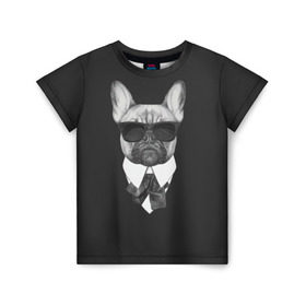Детская футболка 3D с принтом Бульдог в черном в Санкт-Петербурге, 100% гипоаллергенный полиэфир | прямой крой, круглый вырез горловины, длина до линии бедер, чуть спущенное плечо, ткань немного тянется | бульдог | домашние животные | пес | песик | собака | собачка | французский бульдог