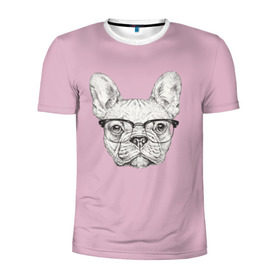 Мужская футболка 3D спортивная с принтом Бульдог в очках в Санкт-Петербурге, 100% полиэстер с улучшенными характеристиками | приталенный силуэт, круглая горловина, широкие плечи, сужается к линии бедра | бульдог | домашние животные | пес | песик | собака | собачка | французский бульдог