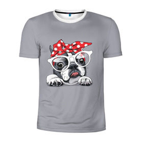 Мужская футболка 3D спортивная с принтом Бульдог в очках_2 в Санкт-Петербурге, 100% полиэстер с улучшенными характеристиками | приталенный силуэт, круглая горловина, широкие плечи, сужается к линии бедра | бульдог | домашние животные | пес | песик | собака | собачка | французский бульдог