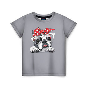 Детская футболка 3D с принтом Бульдог в очках_2 в Санкт-Петербурге, 100% гипоаллергенный полиэфир | прямой крой, круглый вырез горловины, длина до линии бедер, чуть спущенное плечо, ткань немного тянется | бульдог | домашние животные | пес | песик | собака | собачка | французский бульдог