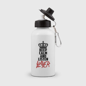 Бутылка спортивная с принтом Keep calm and listen Slayer в Санкт-Петербурге, металл | емкость — 500 мл, в комплекте две пластиковые крышки и карабин для крепления | 