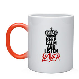 Кружка хамелеон с принтом Keep calm and listen Slayer в Санкт-Петербурге, керамика | меняет цвет при нагревании, емкость 330 мл | 