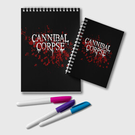 Блокнот с принтом Cannibal Corpse в Санкт-Петербурге, 100% бумага | 48 листов, плотность листов — 60 г/м2, плотность картонной обложки — 250 г/м2. Листы скреплены удобной пружинной спиралью. Цвет линий — светло-серый
 | Тематика изображения на принте: cannibal corpse | logo | metal | music | rock | лого | логотип | метал | музыка | рок