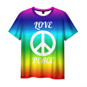 Мужская футболка 3D с принтом Love and Peace в Санкт-Петербурге, 100% полиэфир | прямой крой, круглый вырез горловины, длина до линии бедер | любовь и мир | мир | хиппи