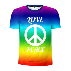 Мужская футболка 3D спортивная с принтом Love and Peace в Санкт-Петербурге, 100% полиэстер с улучшенными характеристиками | приталенный силуэт, круглая горловина, широкие плечи, сужается к линии бедра | любовь и мир | мир | хиппи