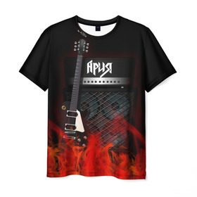 Мужская футболка 3D с принтом Ария в Санкт-Петербурге, 100% полиэфир | прямой крой, круглый вырез горловины, длина до линии бедер | logo | metal | music | rock | ария | лого | логотип | метал | музыка | рок