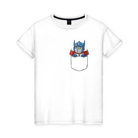Женская футболка хлопок с принтом Pocket Prime в Санкт-Петербурге, 100% хлопок | прямой крой, круглый вырез горловины, длина до линии бедер, слегка спущенное плечо | transformers | трансформеры