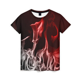 Женская футболка 3D с принтом Огонь и дым в Санкт-Петербурге, 100% полиэфир ( синтетическое хлопкоподобное полотно) | прямой крой, круглый вырез горловины, длина до линии бедер | fire | flame | in fire | smoke | в огне | дым | огненный | огонь | текстуры