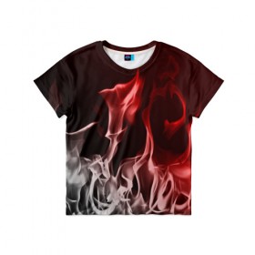 Детская футболка 3D с принтом Огонь и дым в Санкт-Петербурге, 100% гипоаллергенный полиэфир | прямой крой, круглый вырез горловины, длина до линии бедер, чуть спущенное плечо, ткань немного тянется | fire | flame | in fire | smoke | в огне | дым | огненный | огонь | текстуры