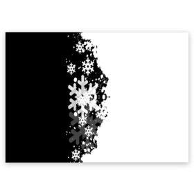 Поздравительная открытка с принтом Снежные узоры в Санкт-Петербурге, 100% бумага | плотность бумаги 280 г/м2, матовая, на обратной стороне линовка и место для марки
 | black | christmas | new year | pattern | white | абстракция | зима | новый год | рождество | снег | снежинки | узор | черно белые