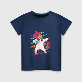 Детская футболка хлопок с принтом Единорог радуга в Санкт-Петербурге, 100% хлопок | круглый вырез горловины, полуприлегающий силуэт, длина до линии бедер | Тематика изображения на принте: единорог | лошадки | пони | радуга