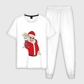 Мужская пижама хлопок с принтом новый год 2018 в Санкт-Петербурге, 100% хлопок | брюки и футболка прямого кроя, без карманов, на брюках мягкая резинка на поясе и по низу штанин
 | дед мороз | ёлка | мемес | снежинки