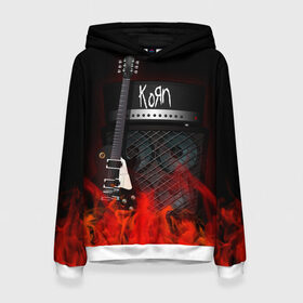 Женская толстовка 3D с принтом Korn в Санкт-Петербурге, 100% полиэстер  | двухслойный капюшон со шнурком для регулировки, мягкие манжеты на рукавах и по низу толстовки, спереди карман-кенгуру с мягким внутренним слоем. | Тематика изображения на принте: korn | logo | metal | music | rock | лого | логотип | метал | музыка | рок