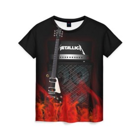 Женская футболка 3D с принтом Metallica в Санкт-Петербурге, 100% полиэфир ( синтетическое хлопкоподобное полотно) | прямой крой, круглый вырез горловины, длина до линии бедер | logo | metal | metallica | music | rock | лого | логотип | метал | металика | металлика | музыка | рок