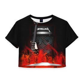 Женская футболка 3D укороченная с принтом Metallica в Санкт-Петербурге, 100% полиэстер | круглая горловина, длина футболки до линии талии, рукава с отворотами | logo | metal | metallica | music | rock | лого | логотип | метал | металика | металлика | музыка | рок