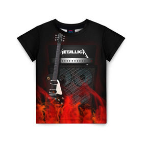 Детская футболка 3D с принтом Metallica в Санкт-Петербурге, 100% гипоаллергенный полиэфир | прямой крой, круглый вырез горловины, длина до линии бедер, чуть спущенное плечо, ткань немного тянется | Тематика изображения на принте: logo | metal | metallica | music | rock | лого | логотип | метал | металика | металлика | музыка | рок