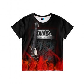 Детская футболка 3D с принтом Sum 41 в Санкт-Петербурге, 100% гипоаллергенный полиэфир | прямой крой, круглый вырез горловины, длина до линии бедер, чуть спущенное плечо, ткань немного тянется | Тематика изображения на принте: logo | metal | music | rock | sum 41 | sum41 | лого | логотип | метал | музыка | рок