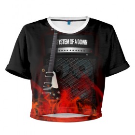 Женская футболка 3D укороченная с принтом System of a Down в Санкт-Петербурге, 100% полиэстер | круглая горловина, длина футболки до линии талии, рукава с отворотами | logo | metal | music | rock | soad | system of a down | лого | логотип | метал | музыка | рок