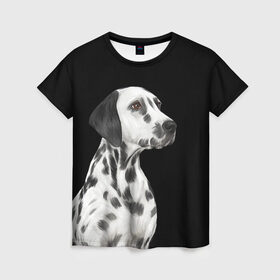 Женская футболка 3D с принтом Далматинец арт в Санкт-Петербурге, 100% полиэфир ( синтетическое хлопкоподобное полотно) | прямой крой, круглый вырез горловины, длина до линии бедер | далматин | далматинец | домашние животные | пес | песик | собака | собачка | терьер | шпиц