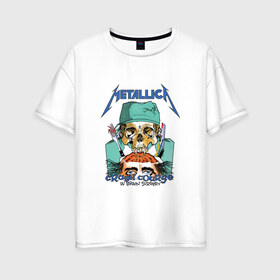 Женская футболка хлопок Oversize с принтом Metallica crash course в Санкт-Петербурге, 100% хлопок | свободный крой, круглый ворот, спущенный рукав, длина до линии бедер
 | metallica | группа | джеймс хэтфилд | кирк хэмметт | ларс ульрих | метал | металика | металлика | миталика | музыка | роберт трухильо | рок | трэш | трэшметал | хард | хардрок | хеви | хевиметал