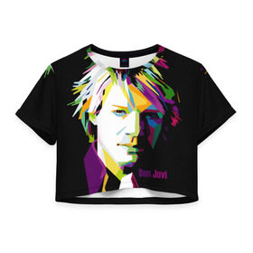 Женская футболка 3D укороченная с принтом Jon Bon Jovi в Санкт-Петербурге, 100% полиэстер | круглая горловина, длина футболки до линии талии, рукава с отворотами | Тематика изображения на принте: bon jovi | jon bon jovi | актер | американская | американский | вокалист | гитарист | джон фрэнсис бонджови | искусство | лидер | лунный свет и валентино | маленький город | младший | молодые стрелки 2