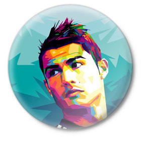 Значок с принтом Cristiano Ronaldo в Санкт-Петербурге,  металл | круглая форма, металлическая застежка в виде булавки | Тематика изображения на принте: криштиану | реал мадрид | роналду