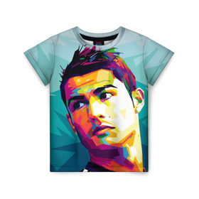 Детская футболка 3D с принтом Cristiano Ronaldo в Санкт-Петербурге, 100% гипоаллергенный полиэфир | прямой крой, круглый вырез горловины, длина до линии бедер, чуть спущенное плечо, ткань немного тянется | Тематика изображения на принте: криштиану | реал мадрид | роналду