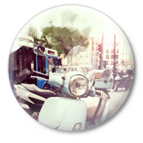 Значок с принтом Городской мопед в Санкт-Петербурге,  металл | круглая форма, металлическая застежка в виде булавки | мокик | мопед | скутер