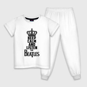 Детская пижама хлопок с принтом Keep calm and listen Beatles в Санкт-Петербурге, 100% хлопок |  брюки и футболка прямого кроя, без карманов, на брюках мягкая резинка на поясе и по низу штанин
 | Тематика изображения на принте: beatles | the beatles | бителз | бителс | битлз | битлс | битлы | группа | джон леннон | джордж харрисон | жуки | зе | ливерпульская четвёрка | мерсибит | пол маккартни | поп | ринго старр | рок