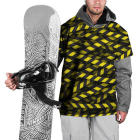Накидка на куртку 3D с принтом Черно-желтая лента в Санкт-Петербурге, 100% полиэстер |  | danger | желтый | знак | ограждение | опастость | паттрен | скотч | черный