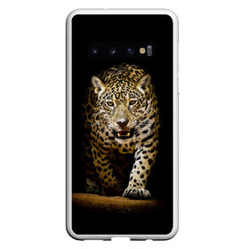 Чехол для Samsung Galaxy S10 с принтом Leopard в Санкт-Петербурге, Силикон | Область печати: задняя сторона чехла, без боковых панелей | Тематика изображения на принте: дикая кошка | зверь | клыки | кот | леопард | оскал | пантера | природа | хищник | ягуар