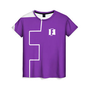 Женская футболка 3D с принтом FORTNITE big logo в Санкт-Петербурге, 100% полиэфир ( синтетическое хлопкоподобное полотно) | прямой крой, круглый вырез горловины, длина до линии бедер | battle | battle royal | fortnite | royal | боевик | игры | логотип | фиолетовый