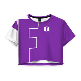 Женская футболка 3D укороченная с принтом FORTNITE big logo в Санкт-Петербурге, 100% полиэстер | круглая горловина, длина футболки до линии талии, рукава с отворотами | battle | battle royal | fortnite | royal | боевик | игры | логотип | фиолетовый