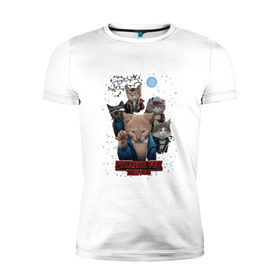 Мужская футболка премиум с принтом Stranger Things в Санкт-Петербурге, 92% хлопок, 8% лайкра | приталенный силуэт, круглый вырез ворота, длина до линии бедра, короткий рукав | Тематика изображения на принте: кот | коты | очень странные дела