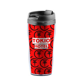 Термокружка-непроливайка с принтом Tokio Hotel band logo 2018 в Санкт-Петербурге, внутренняя часть — пищевой пластик, наружная часть — прозрачный пластик, между ними — полиграфическая вставка с рисунком | объем — 350 мл, герметичная крышка | logo | music | pop | rock | tokio hotel | альтернатива | германия | металл | музыка | музыкальный | поп | рок