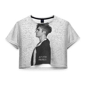 Женская футболка 3D укороченная с принтом Justin в Санкт-Петербурге, 100% полиэстер | круглая горловина, длина футболки до линии талии, рукава с отворотами | bieber | justin bieber | бибер | джастин бибер