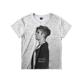 Детская футболка 3D с принтом Justin в Санкт-Петербурге, 100% гипоаллергенный полиэфир | прямой крой, круглый вырез горловины, длина до линии бедер, чуть спущенное плечо, ткань немного тянется | bieber | justin bieber | бибер | джастин бибер