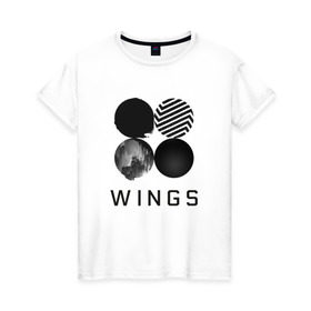 Женская футболка хлопок с принтом BTS wings в Санкт-Петербурге, 100% хлопок | прямой крой, круглый вырез горловины, длина до линии бедер, слегка спущенное плечо | bangtan boys | bts | bts army | бантаны бтс