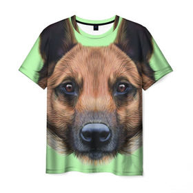 Мужская футболка 3D с принтом Немецкая овчарка в Санкт-Петербурге, 100% полиэфир | прямой крой, круглый вырез горловины, длина до линии бедер | dog | овчарка | пес | песик | собака | собачка