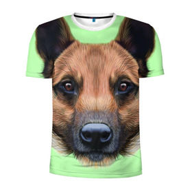 Мужская футболка 3D спортивная с принтом Немецкая овчарка в Санкт-Петербурге, 100% полиэстер с улучшенными характеристиками | приталенный силуэт, круглая горловина, широкие плечи, сужается к линии бедра | Тематика изображения на принте: dog | овчарка | пес | песик | собака | собачка
