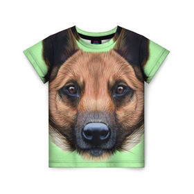 Детская футболка 3D с принтом Немецкая овчарка в Санкт-Петербурге, 100% гипоаллергенный полиэфир | прямой крой, круглый вырез горловины, длина до линии бедер, чуть спущенное плечо, ткань немного тянется | dog | овчарка | пес | песик | собака | собачка