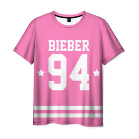Мужская футболка 3D с принтом Bieber Team Pink в Санкт-Петербурге, 100% полиэфир | прямой крой, круглый вырез горловины, длина до линии бедер | bieber | justin bieber | бибер | джастин бибер