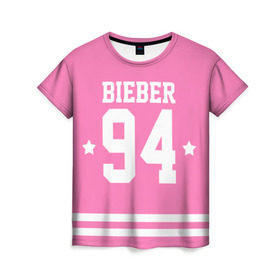 Женская футболка 3D с принтом Bieber Team Pink в Санкт-Петербурге, 100% полиэфир ( синтетическое хлопкоподобное полотно) | прямой крой, круглый вырез горловины, длина до линии бедер | bieber | justin bieber | бибер | джастин бибер